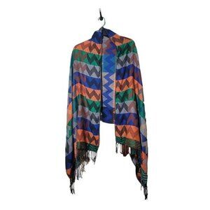 Pashmina Colorful Zig Zag Patterned Southwestern Feminine Retro Fringed Shawl